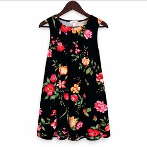 Nine Britton Black Floral Sleeveless Fit & Flare Midi/Knee Length Dress Sz Lg